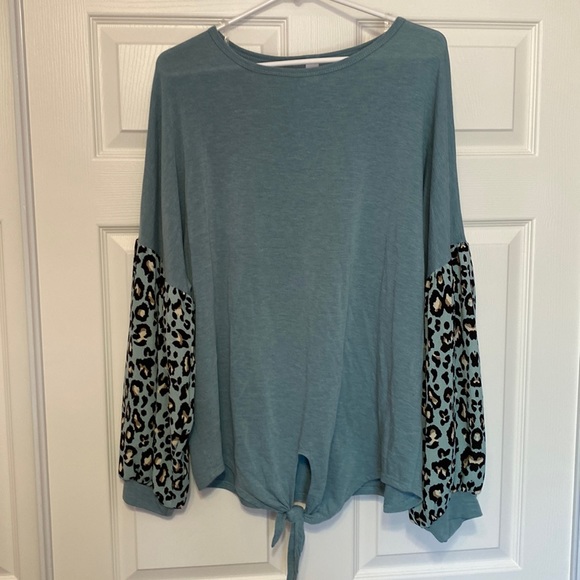 Tops - NWOT Leopard Print Sleeve Tie Front Long Sleeve Shirt